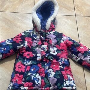 Gymboree Floral Puffer Jacket - Pink, Blue, White